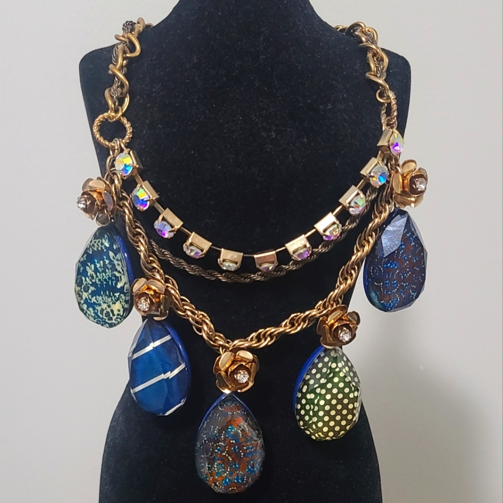 BJ Blue Lucite Tear Drop Necklace